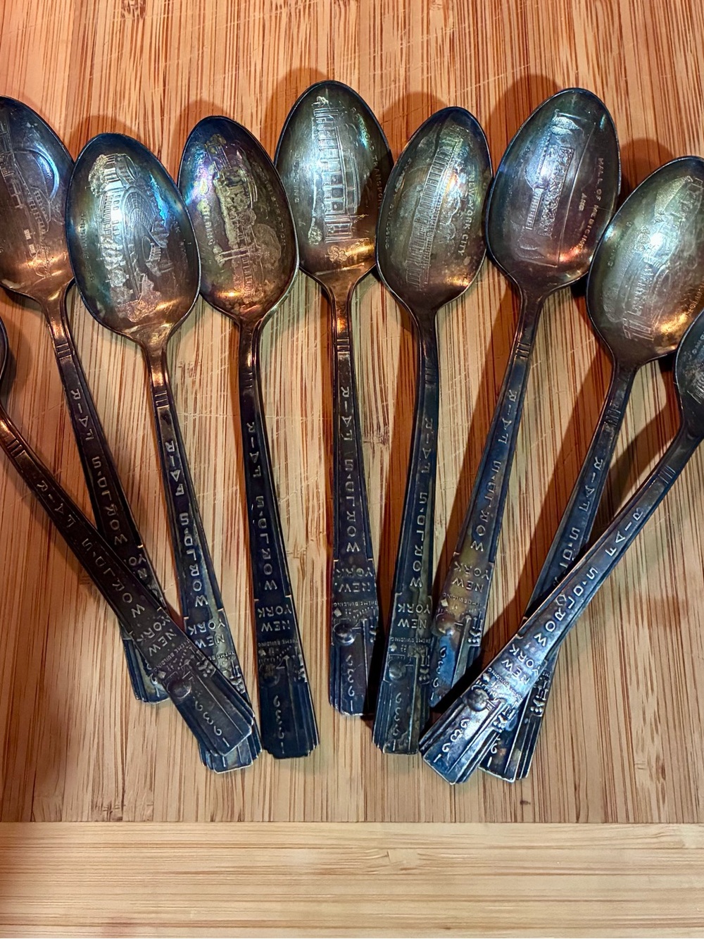 Vintage 1939 World’s Fair Silver-Tone Collectible Souvenir Spoons - Set of 9